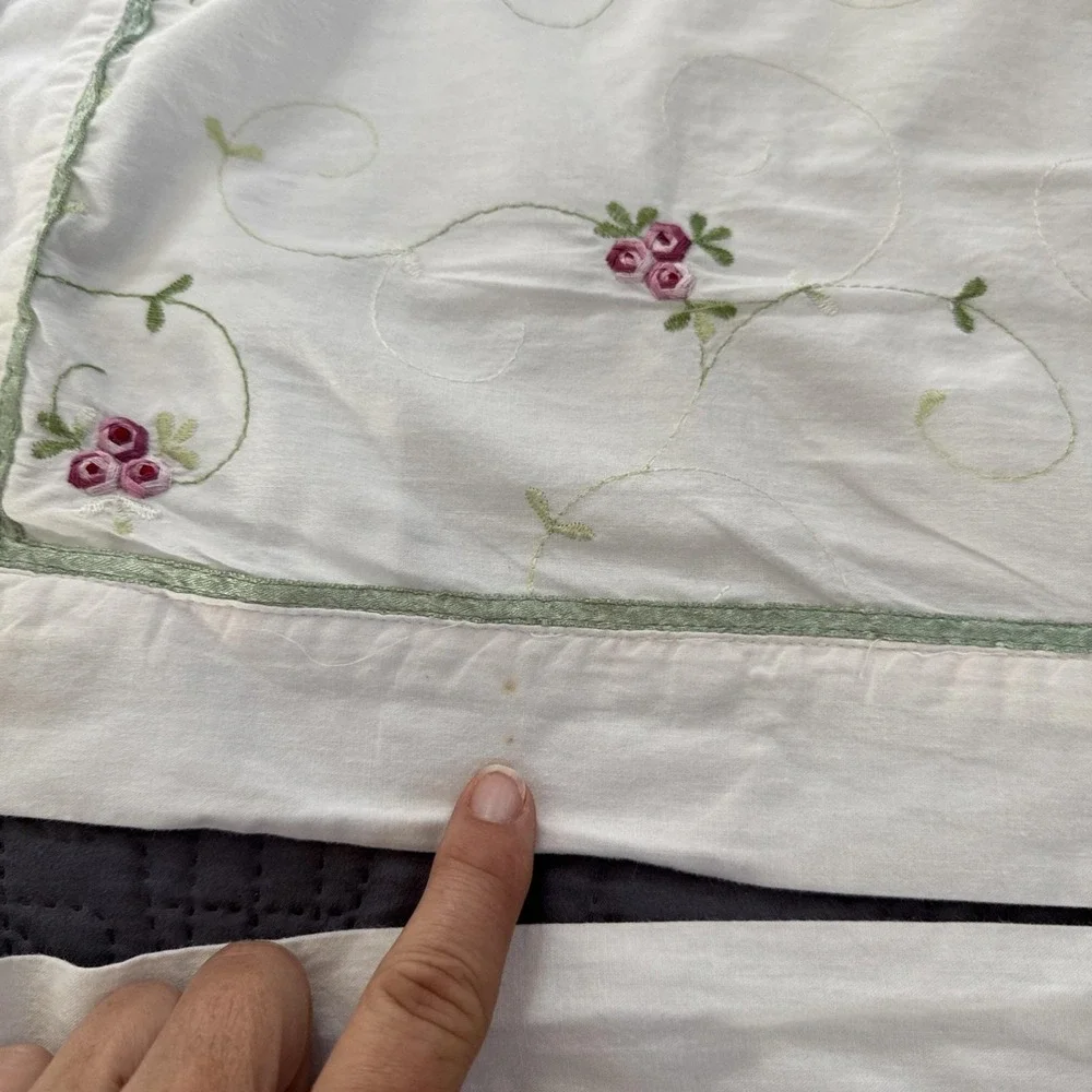 2 White Standard Shams Pillow Case Carnation Floral Embroidered Cottage Core